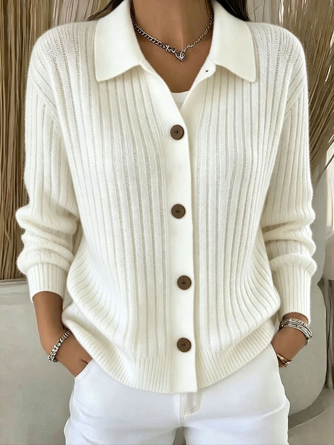 Blair | Ribbed Collared Button-Down Cardigan