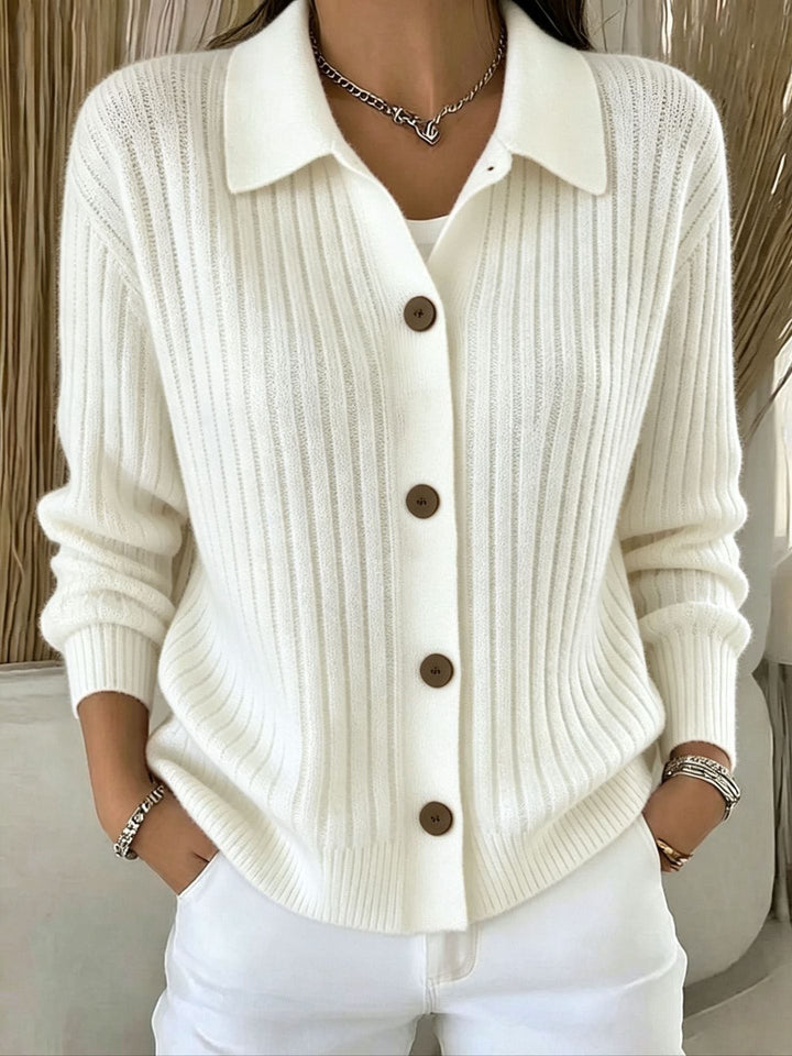 Blair | Ribbed Collared Button-Down Cardigan