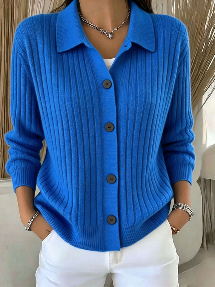 Blair | Ribbed Collared Button-Down Cardigan