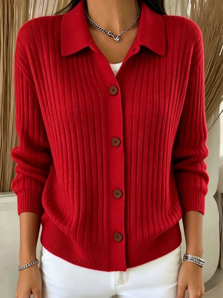 Blair | Ribbed Collared Button-Down Cardigan