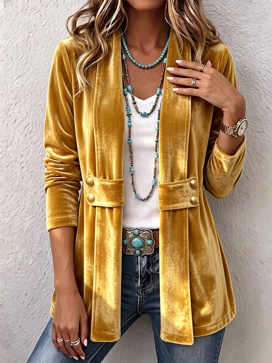 Lorena | Vintage Lapel Open-Front Jacket