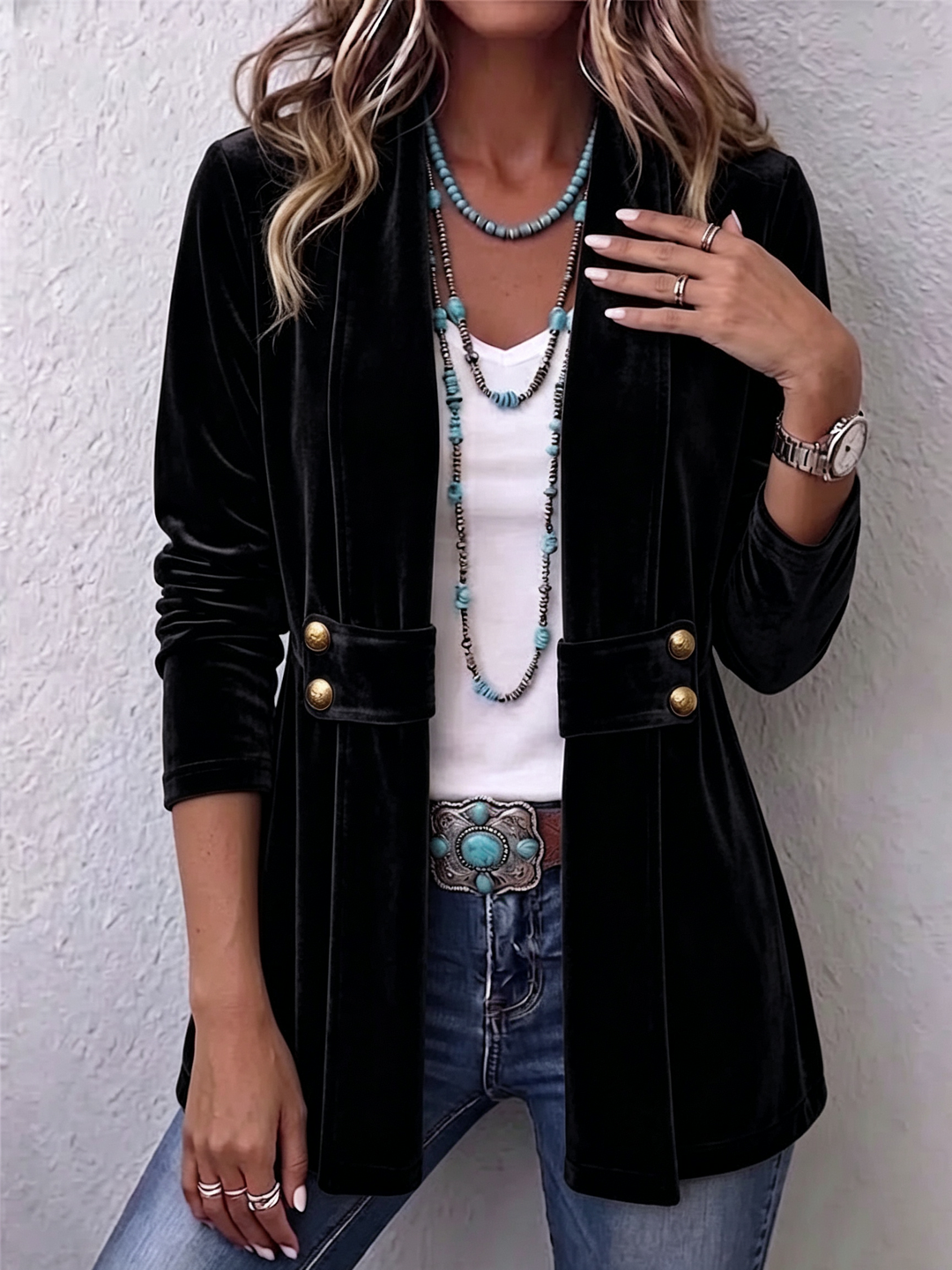 Lorena | Vintage Lapel Open-Front Jacket