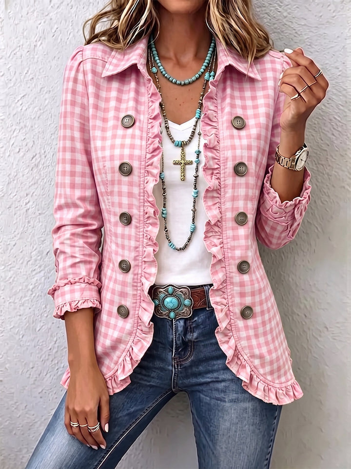 Adalyn | Gingham Ruffled Button-Down Jacket