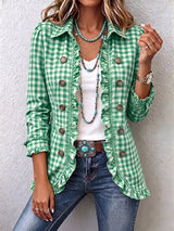 Adalyn | Gingham Ruffled Button-Down Jacket
