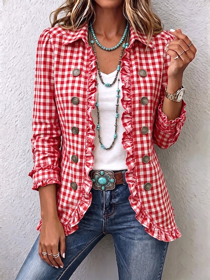 Adalyn | Gingham Ruffled Button-Down Jacket