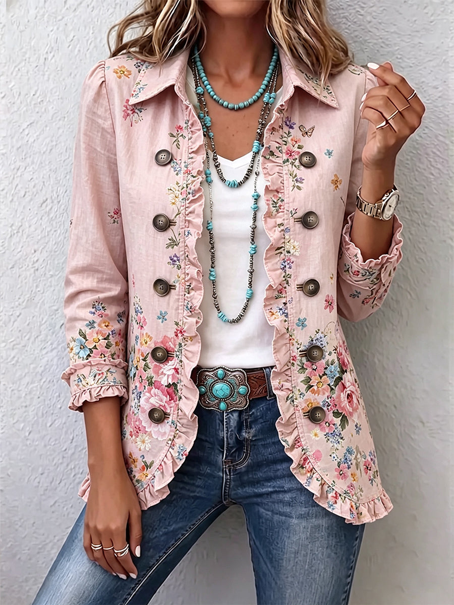 Isabelle | Floral Ruffle Button-Front Jacket