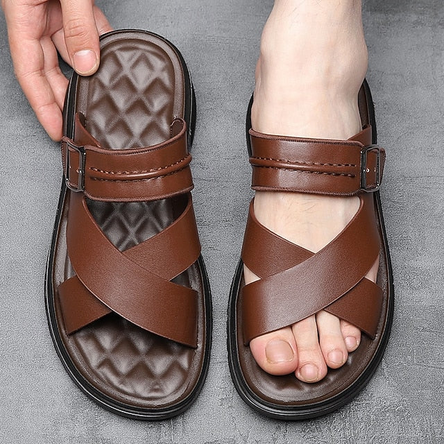 Dominic | Men's Leather Cross-Strap Sandals