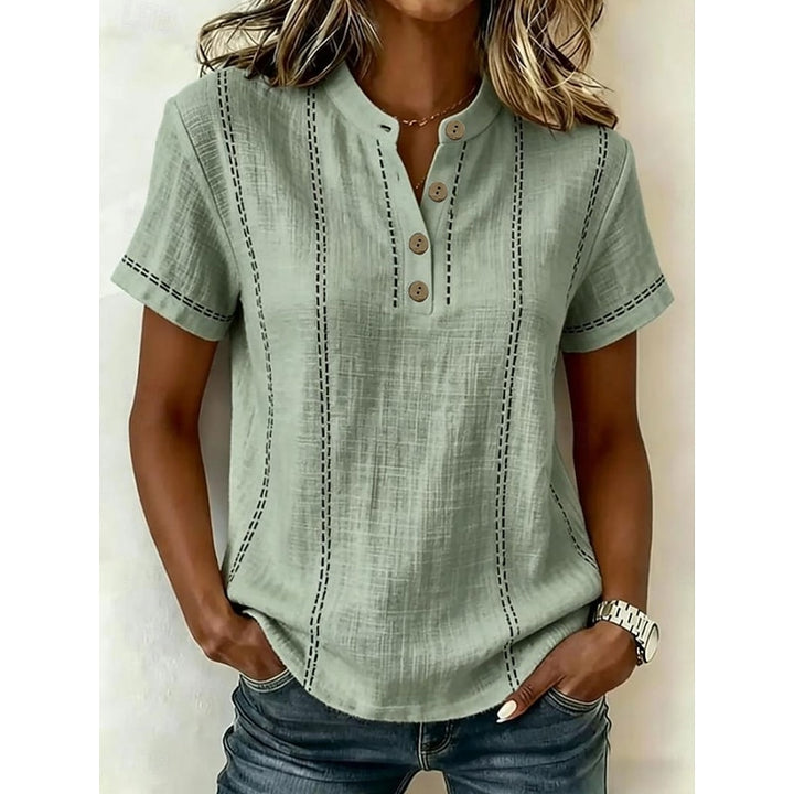 Adrienne | Striped Button-Neck Top