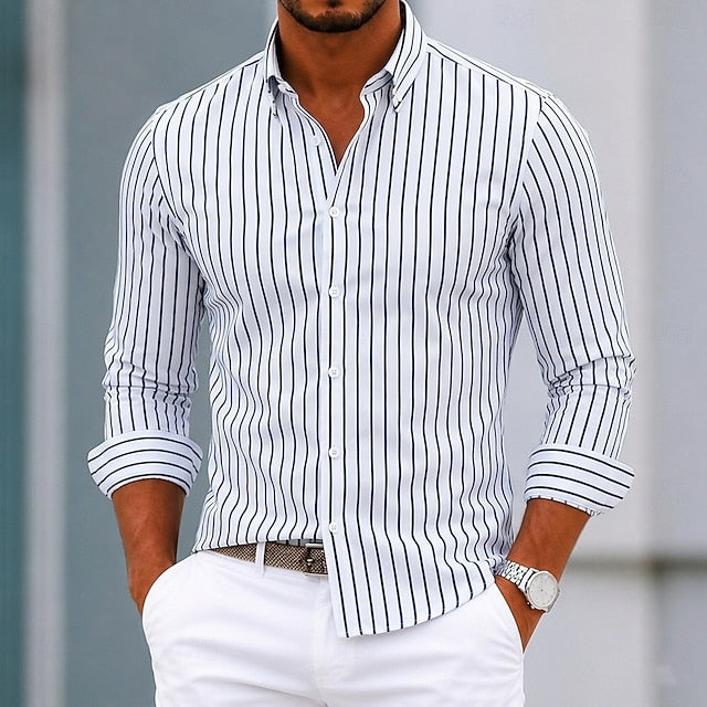 Ellison | Men's Striped Button-Down Dress Shirt
