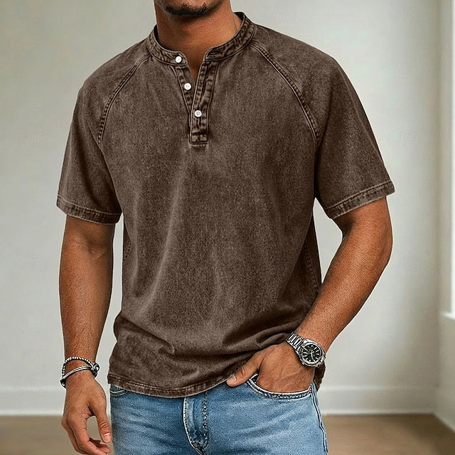 Wayne | Men's Acid Wash Henley T-Shirt