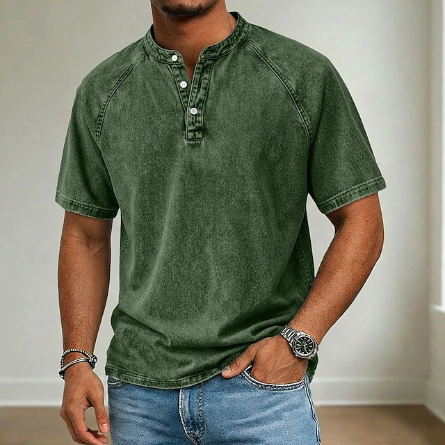 Wayne | Men's Acid Wash Henley T-Shirt