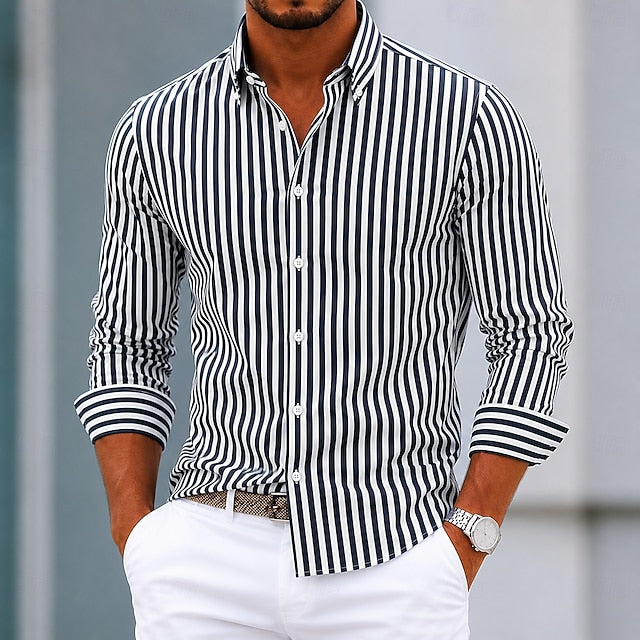Ellison | Men's Striped Button-Down Dress Shirt