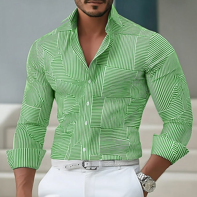 Nolan | Men's Geometric Stripe Long Sleeve Shirt