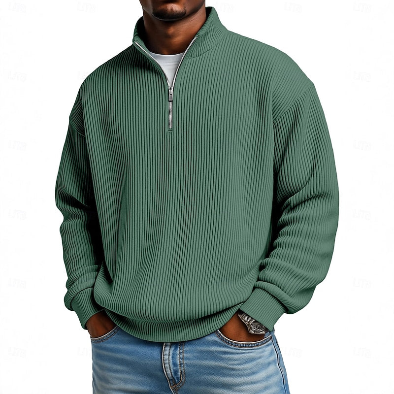 Garrett | Ribbed Stand-Collar Quarter-Zip Pullover