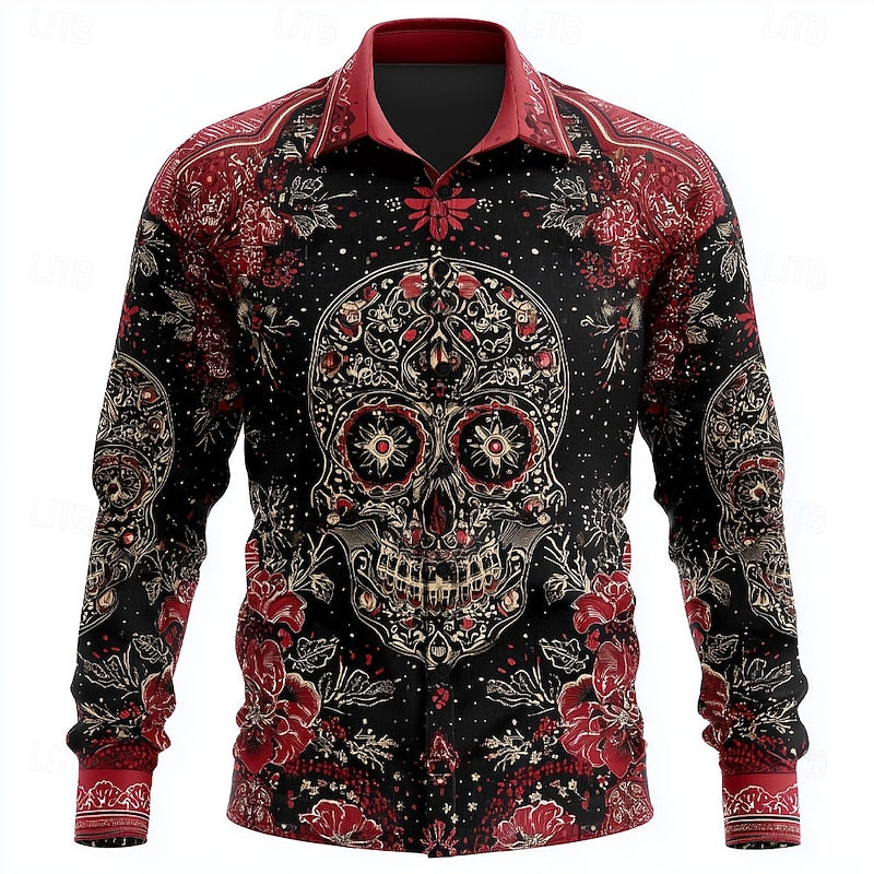 Elliot | Halloween Skull Floral Button-Up Shirt