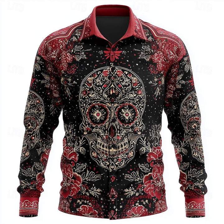 Elliot | Halloween Skull Floral Button-Up Shirt