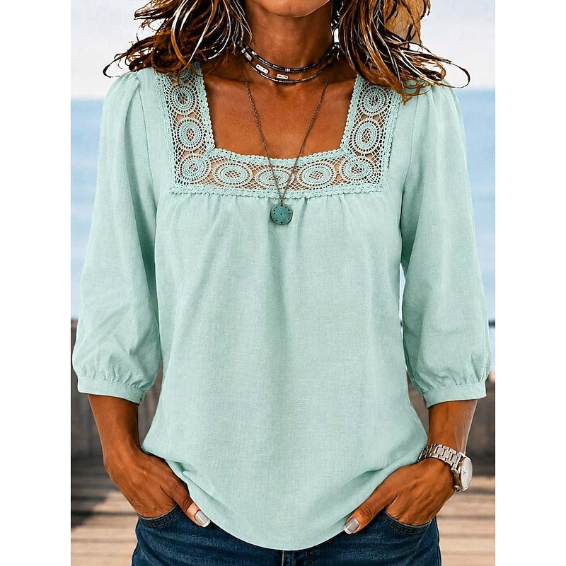 Rosemary | Lace-Trimmed Square Neck Blouse