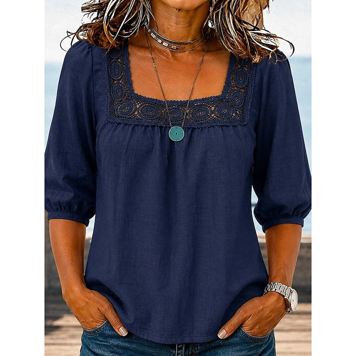 Rosemary | Lace-Trimmed Square Neck Blouse