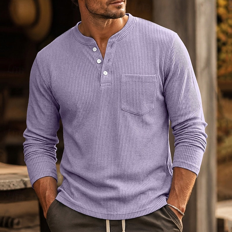 Nolan | Ribbed Long-Sleeve Henley Shirt