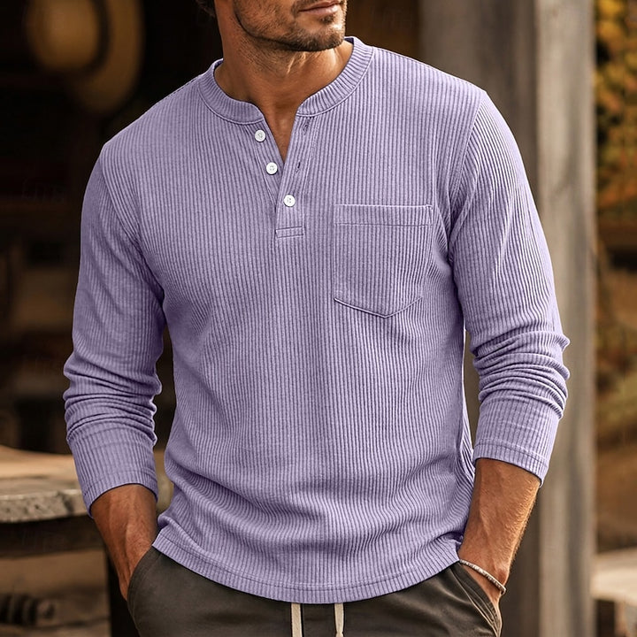 Nolan | Ribbed Long-Sleeve Henley Shirt
