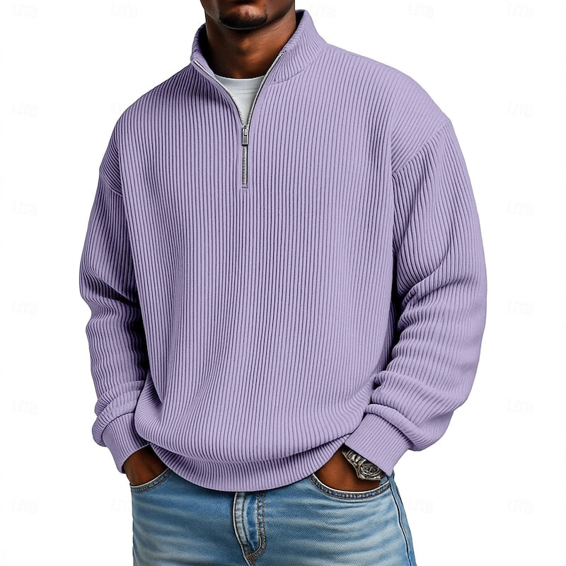 Garrett | Ribbed Stand-Collar Quarter-Zip Pullover
