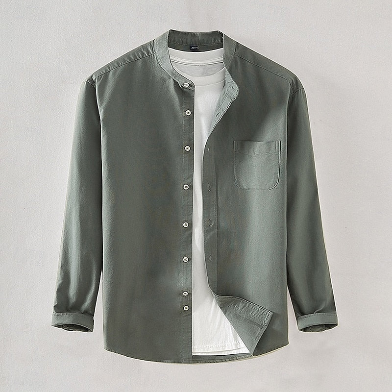 Nathan | Mandarin Collar Long-Sleeve Shirt