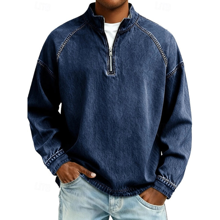 Landon | Washed Stand-Collar Quarter-Zip Pullover