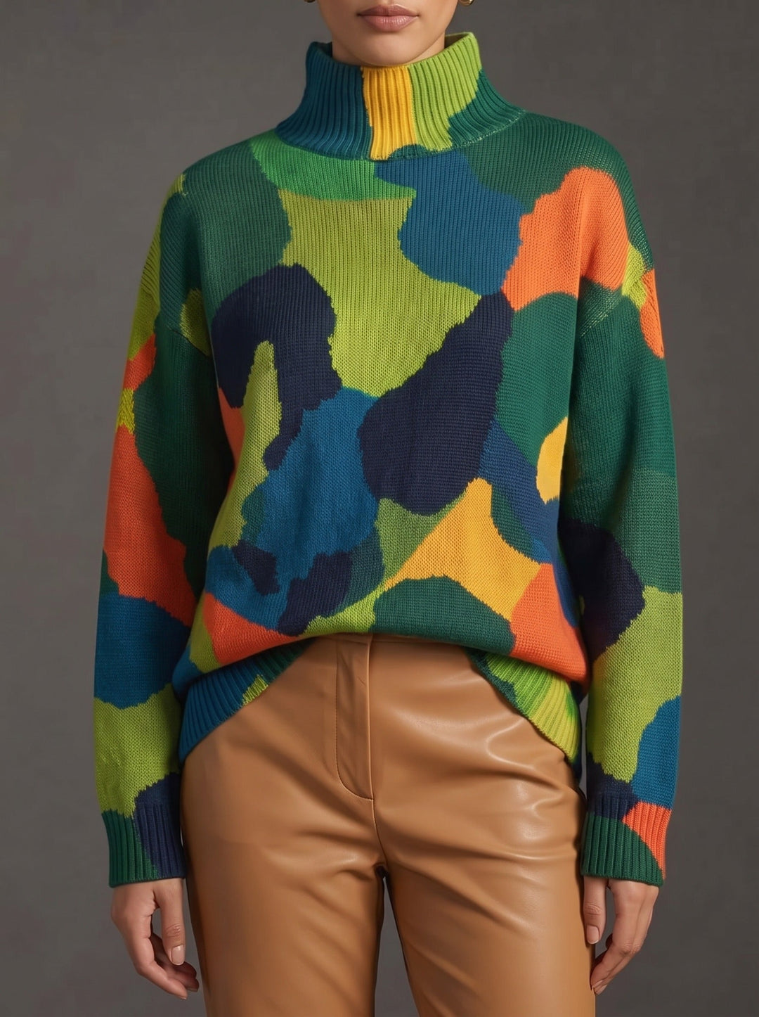 Saskia | Abstract Color-Block Turtleneck