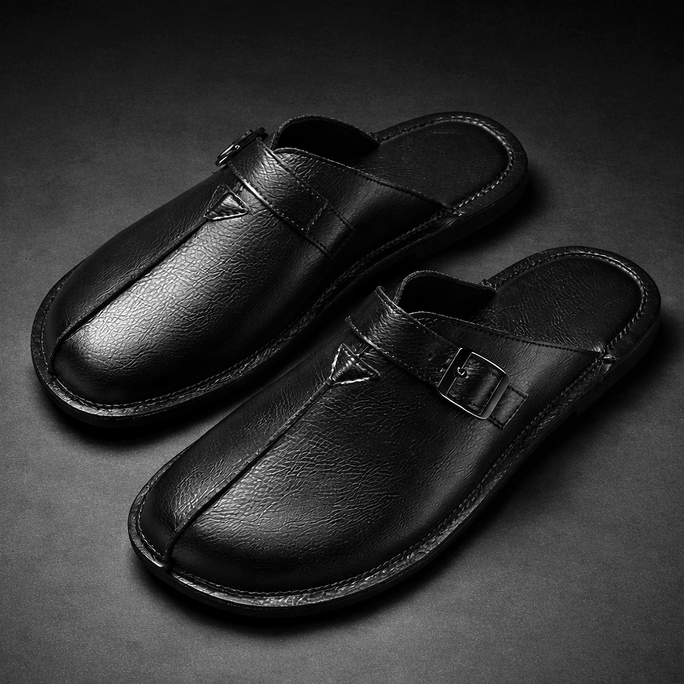 Sergio | Men's Leather Buckle Slip-On Mules