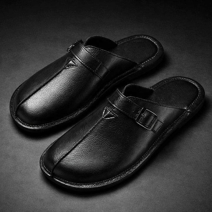 Sergio | Men's Leather Buckle Slip-On Mules