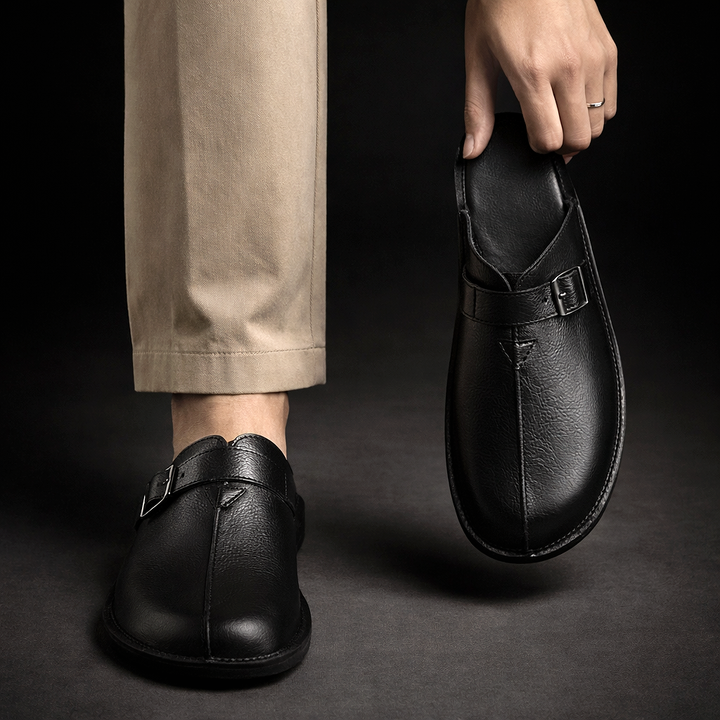 Sergio | Men's Leather Buckle Slip-On Mules