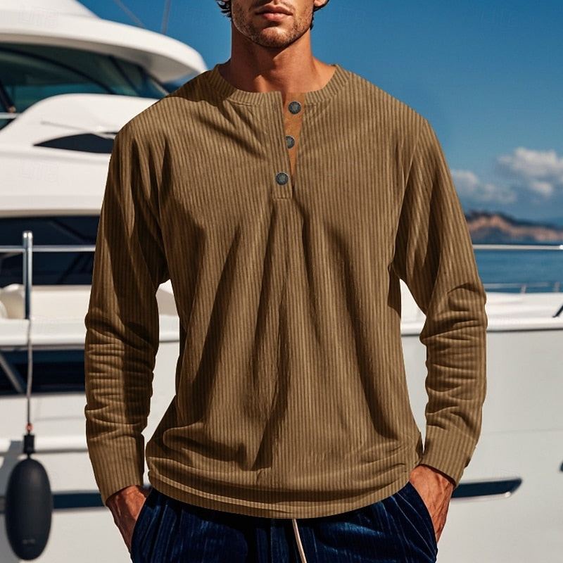 Grayson | Ribbed Long-Sleeve Henley Shirt