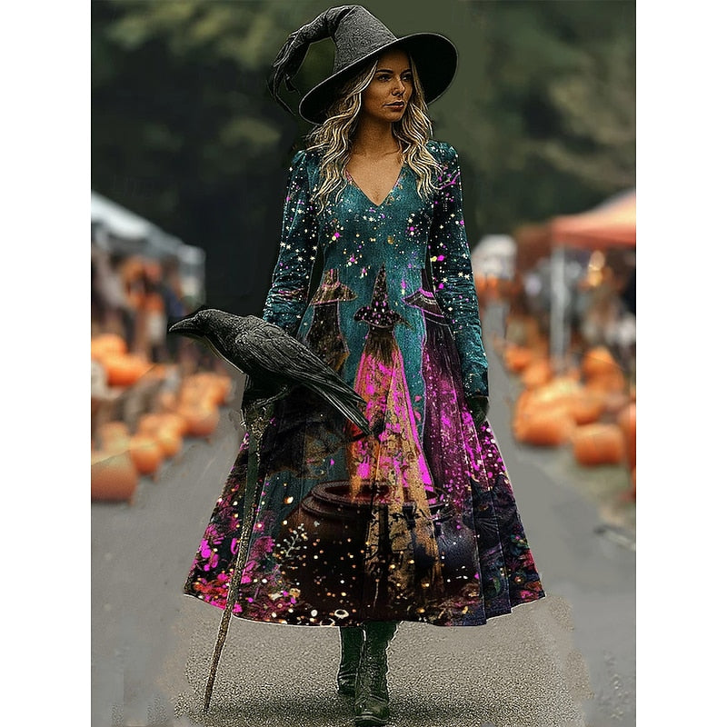 Agatha | Halloween Witch Print Maxi Dress