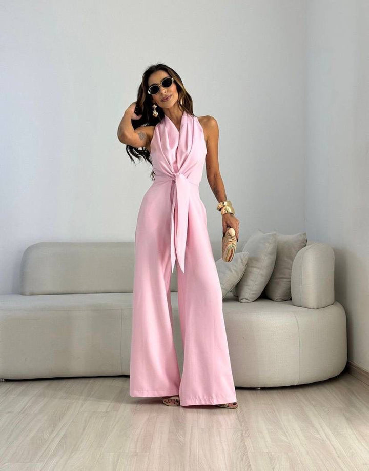 Paula | Women's Halter Tie-Front Wide-Leg Jumpsuit