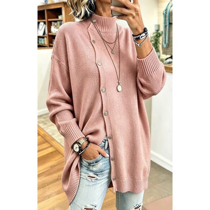 Sharon | Longline Buttoned Turtleneck Cardigan