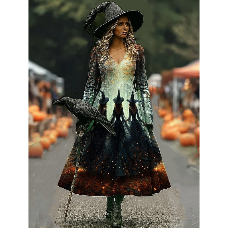 Agatha | Halloween Witch Print Maxi Dress