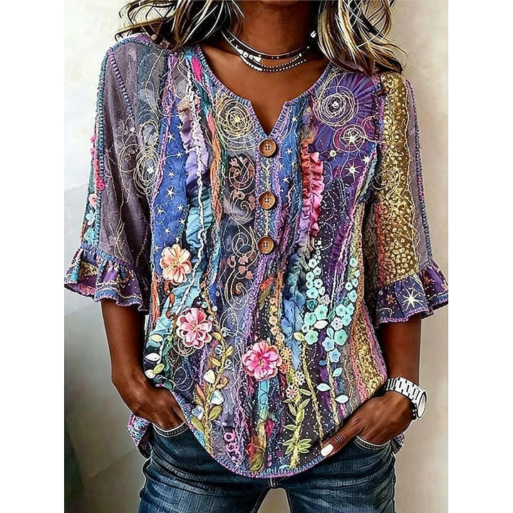 Odette | Artful Print V-Neck Blouse