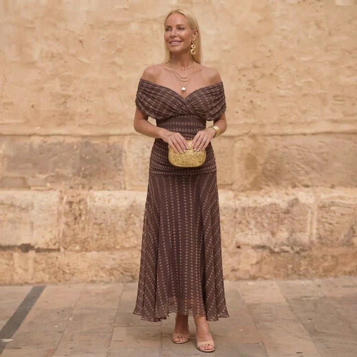 Isabella | Geometric Off-Shoulder Maxi Dress