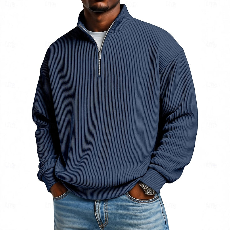Garrett | Ribbed Stand-Collar Quarter-Zip Pullover