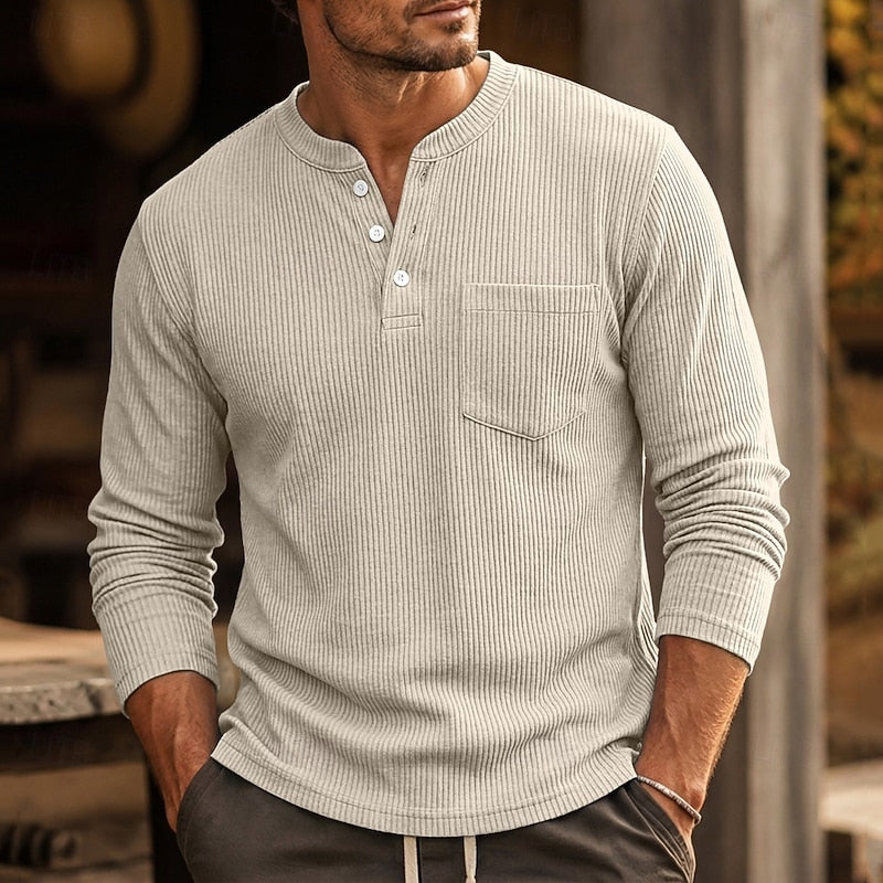 Nolan | Ribbed Long-Sleeve Henley Shirt