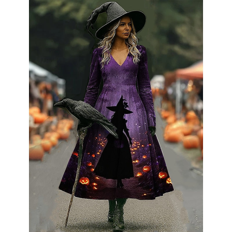 Agatha | Halloween Witch Print Maxi Dress