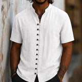 Atticus | Men's Linen Band Collar Short Sleeve Shirt