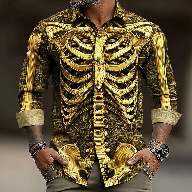 Gideon | Halloween Skeleton-Print Button-Up Shirt