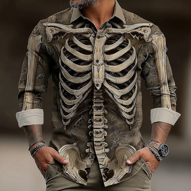 Gideon | Halloween Skeleton-Print Button-Up Shirt