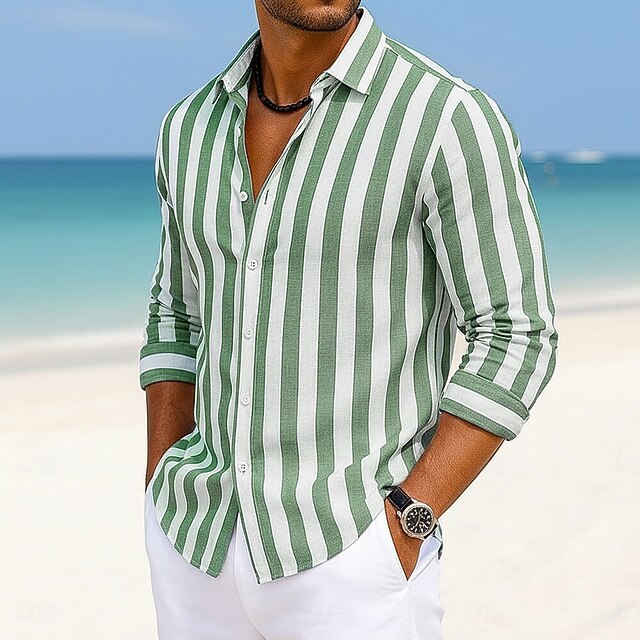 Julian | Men's Cotton Linen Striped Long Sleeve Shirt
