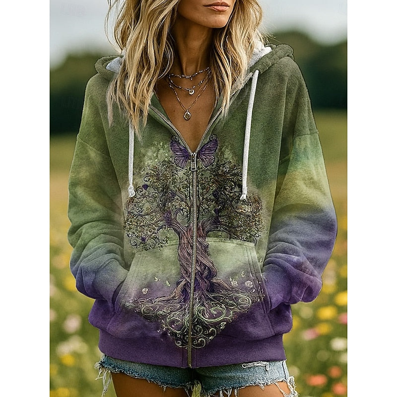Juliana | Nature-Print Zip-Up Hoodie