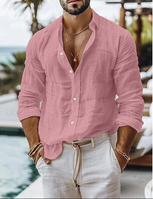 Frederick | Men's Linen Band Collar Long Sleeve Shirt