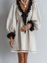 Noelle | Ruffle-Trim Puff Sleeve Mini Dress