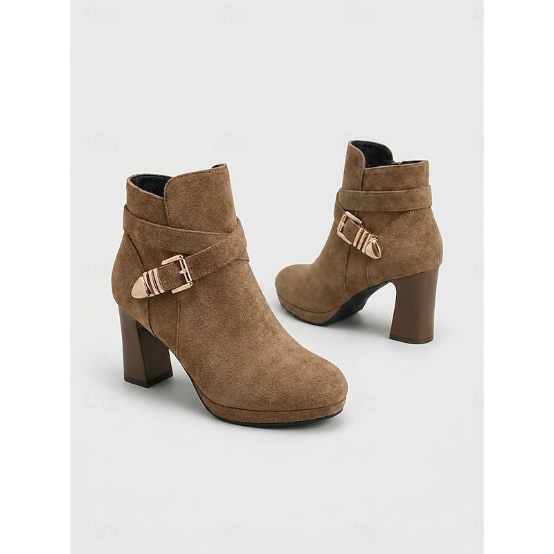 Linnea | Buckle-Strap Block Heel Ankle Boots