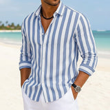 Julian | Men's Cotton Linen Striped Long Sleeve Shirt